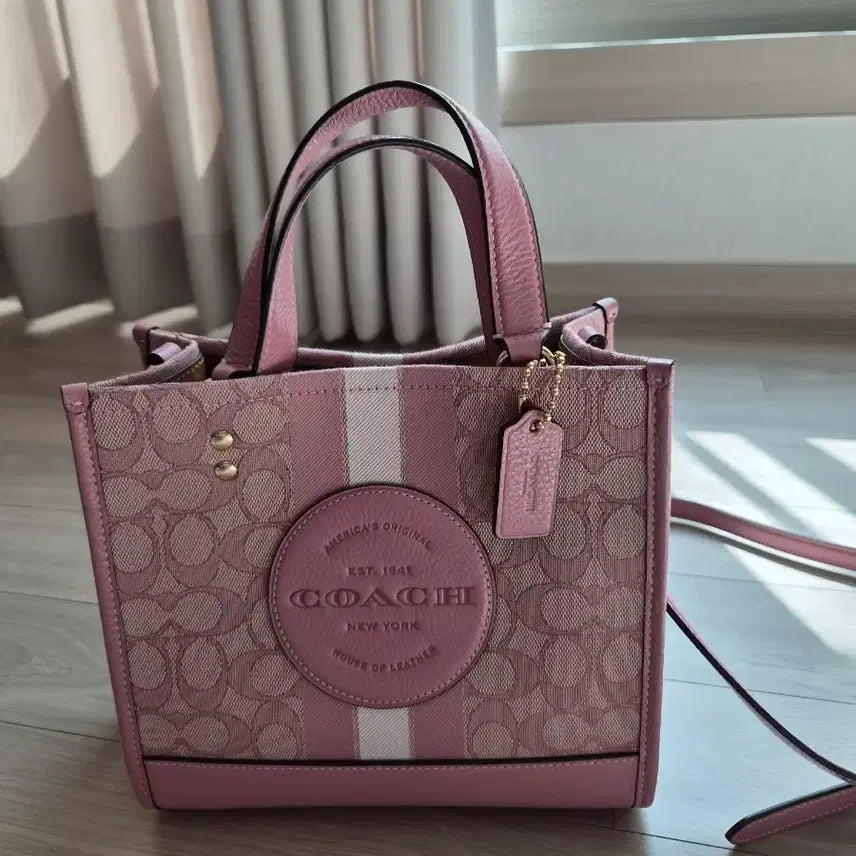 [BUNJANG] Coach Pink Signature Stripe Tote Bag / 코치 핑크 시그니처 토트백
