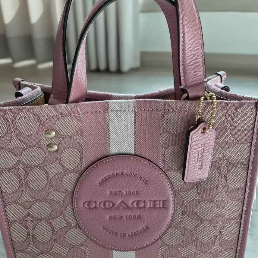 [BUNJANG] Coach Pink Signature Stripe Tote Bag / 코치 핑크 시그니처 토트백
