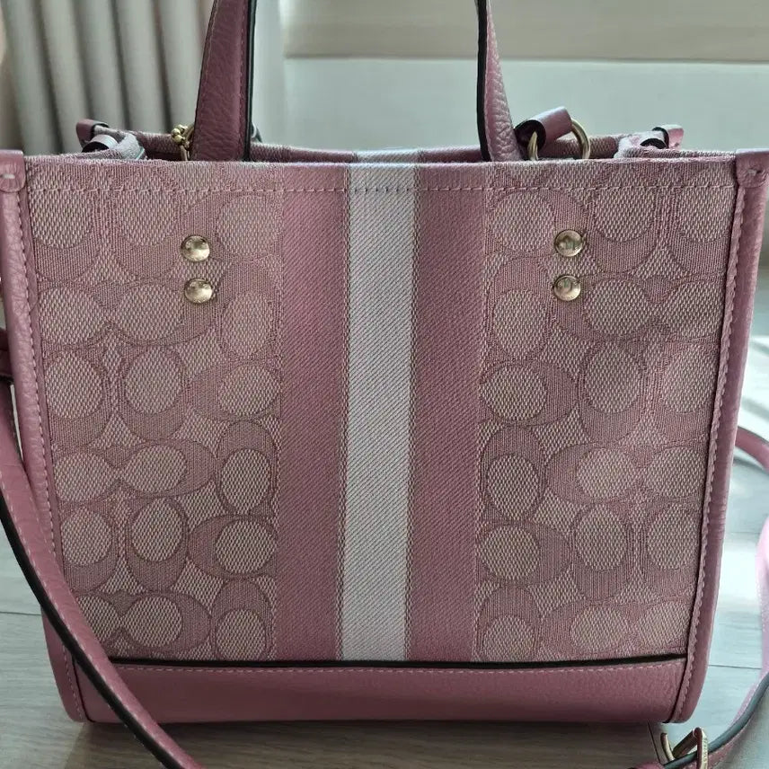 [BUNJANG] Coach Pink Signature Stripe Tote Bag / 코치 핑크 시그니처 토트백