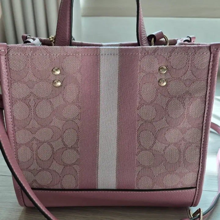 [BUNJANG] Coach Pink Signature Stripe Tote Bag / 코치 핑크 시그니처 토트백