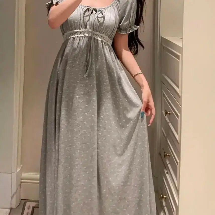 [BUNJANG] Dot Lace Pajama Dress Long Dress / [새상품/원가 3.1] 도트 레이스 잠옷 원피스 롱원피스