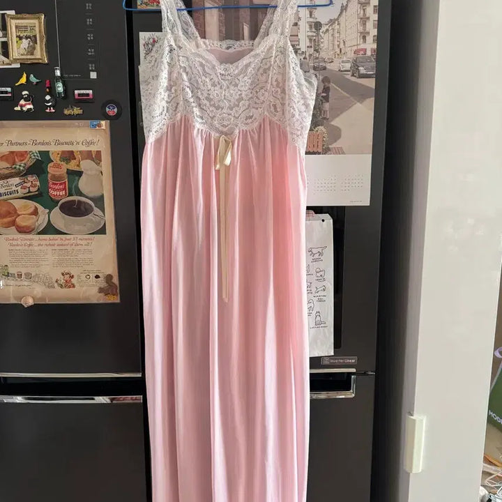 [BUNJANG] Vintage Lace Pink Slip Dress / 빈티지 레이스 핑크 슬립 원피스