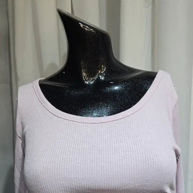 [BUNJANG] Short Ruffle Detail Ribbed Knit Top / 양쪽셔링 쇼트 골지 연보라 긴팔