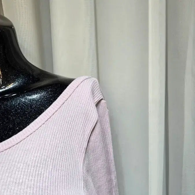[BUNJANG] Short Ruffle Detail Ribbed Knit Top / 양쪽셔링 쇼트 골지 연보라 긴팔