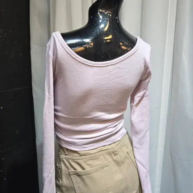 [BUNJANG] Short Ruffle Detail Ribbed Knit Top / 양쪽셔링 쇼트 골지 연보라 긴팔
