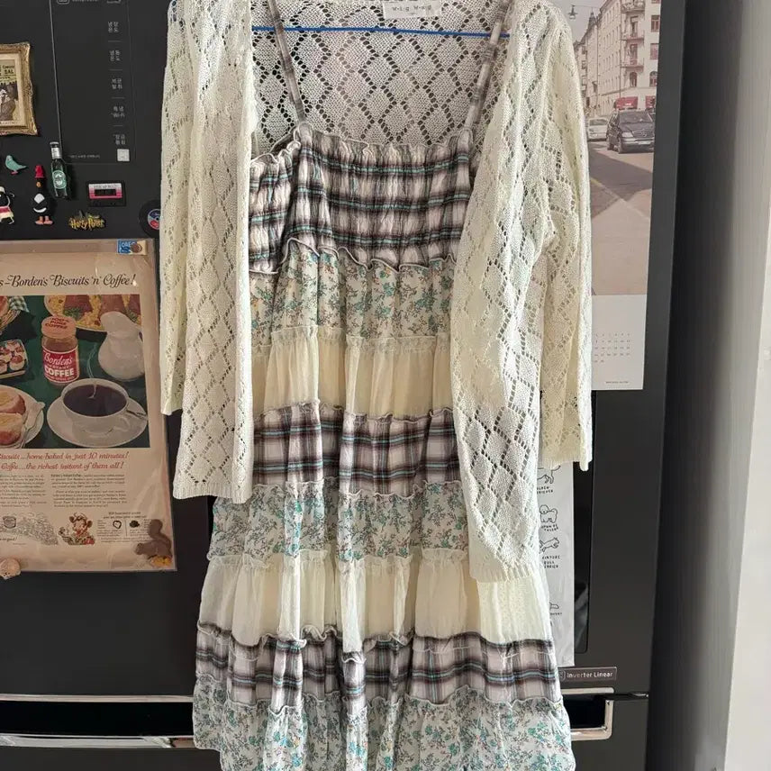 [BUNJANG] Wig Wag Lace Flower Check Long Dress / Wig Wag 레이스 플라워 체크 롱 원피스