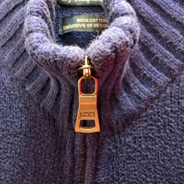 [BUNJANG] Polo Ralph Lauren Blue Knit Zip-Up Cardigan / 7/49 폴로 랄프로렌 블루 니트 집업 가디건