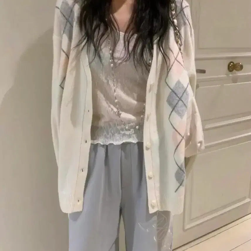 [BUNJANG] Poster Argyle Cardigan / [새상품/원가 9.1] 포스터 아가일 가디건 플랫퍼
