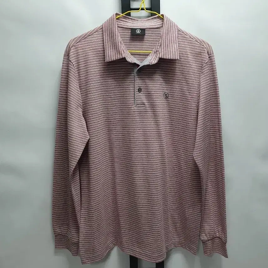 [BUNJANG] BOGNER Linen Striped Long Sleeve Polo Shirt (Size 100) / 보그너 린넨 긴팔 카라티 스트라이프 티셔츠 100