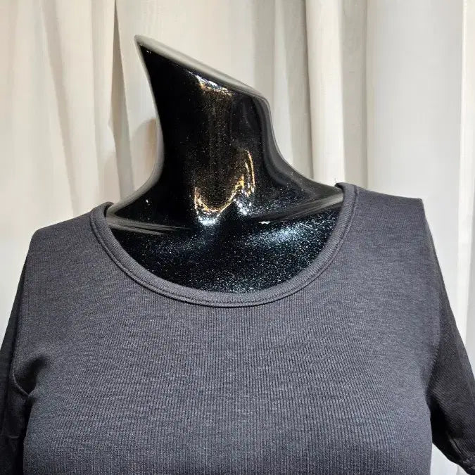 [BUNJANG] Unbalanced Hem Charcoal Ribbed Knit T-shirt / 밑단 언발  차콜 골지 반팔