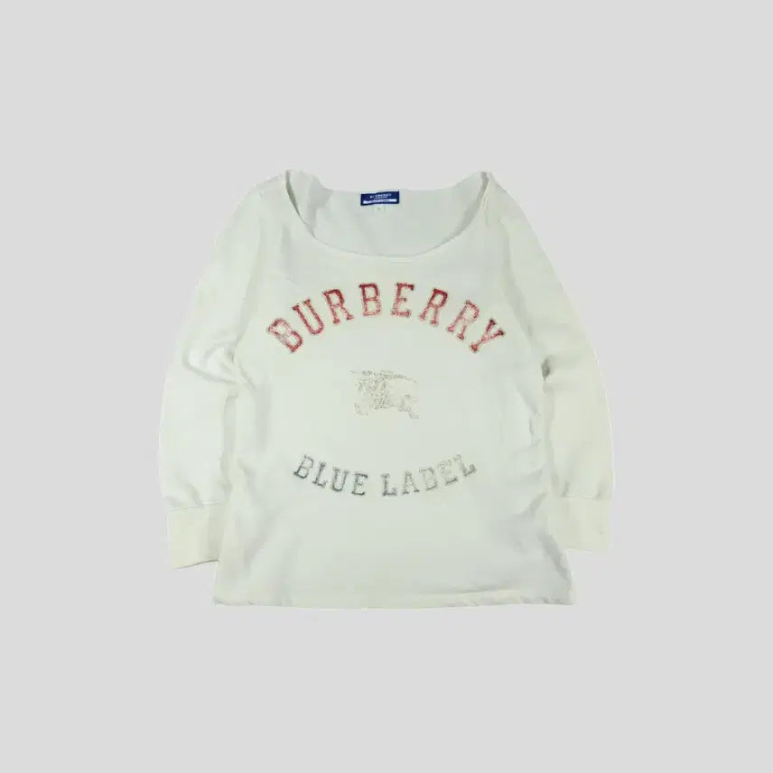 [BUNJANG] Burberry Blue Label Ivory Red Silver Glitter Logo Top / BURBERRY 버버리 블루라벨 JP 아이보리 레드 실버 글리터 로고 Y