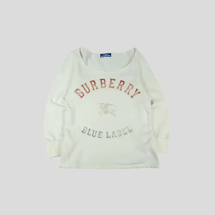 [BUNJANG] Burberry Blue Label Ivory Red Silver Glitter Logo Top / BURBERRY 버버리 블루라벨 JP 아이보리 레드 실버 글리터 로고 Y