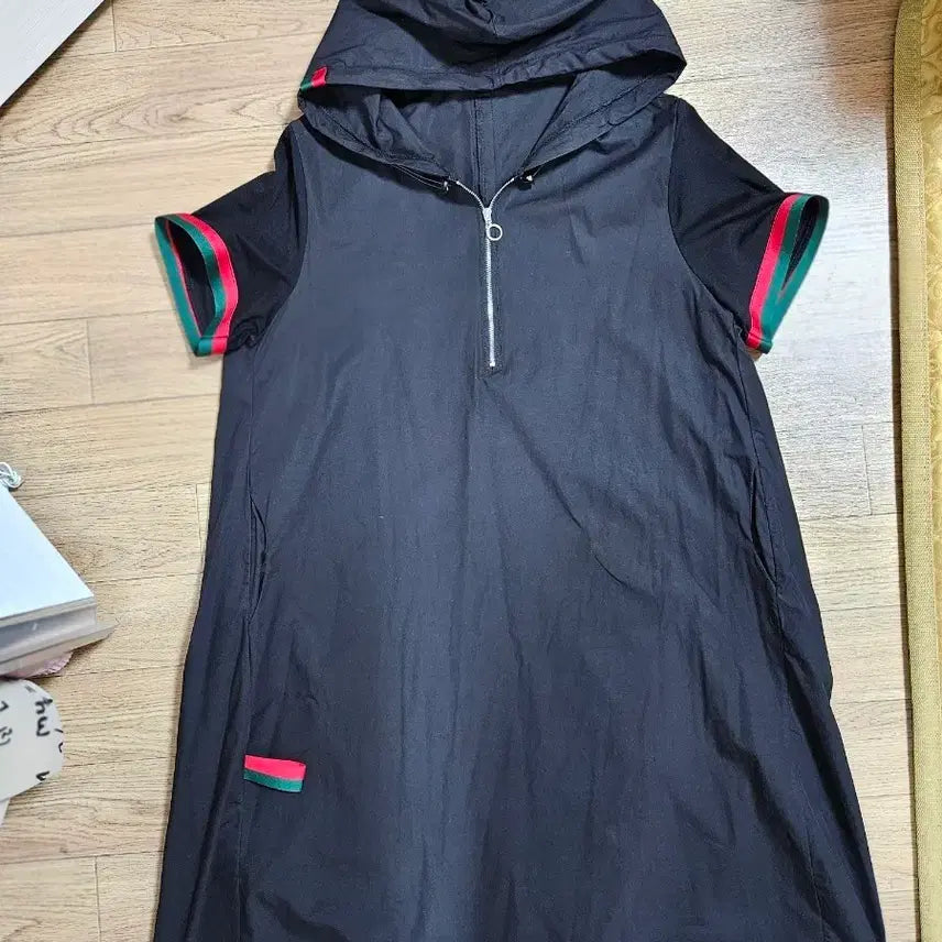 [SOLD OUT] 후드 반팔 롱 원피스 블랙 배색라인 66