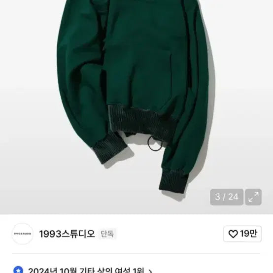 [BUNJANG] 1993 Studio Half-Zip Sweatshirt Green / 1993스튜디오 하프집업 맨투맨 그린