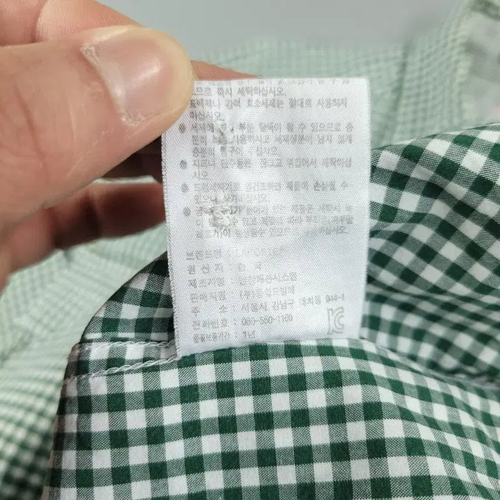 [BUNJANG] 라코스테 그린 화이트 배색 깅엄체크 버튼다운 크록퍠치 코튼 남방 셔츠 W / 라코스테 그린 화이트 배색 깅엄체크 버튼다운 크록퍠치 코튼 남방 셔츠 W