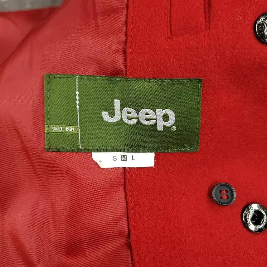 [BUNJANG] Jeep Red Black Color Block Polar Bear Logo Wool Blend Varsity Jacket / JEEP 지프 레드 블랙 배색 폴라베어 로고 올드스쿨 울블렌드 바시티자켓