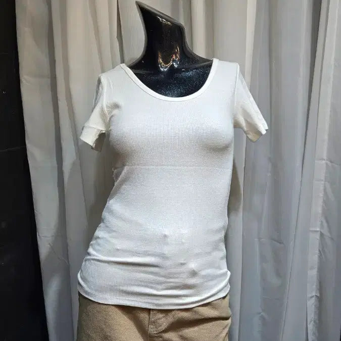 [BUNJANG] White Ribbed Short Sleeve T-shirt / 화이트 골지 반팔