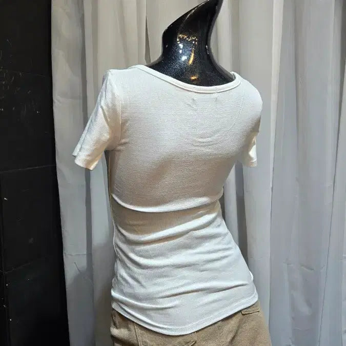 [BUNJANG] White Ribbed Short Sleeve T-shirt / 화이트 골지 반팔