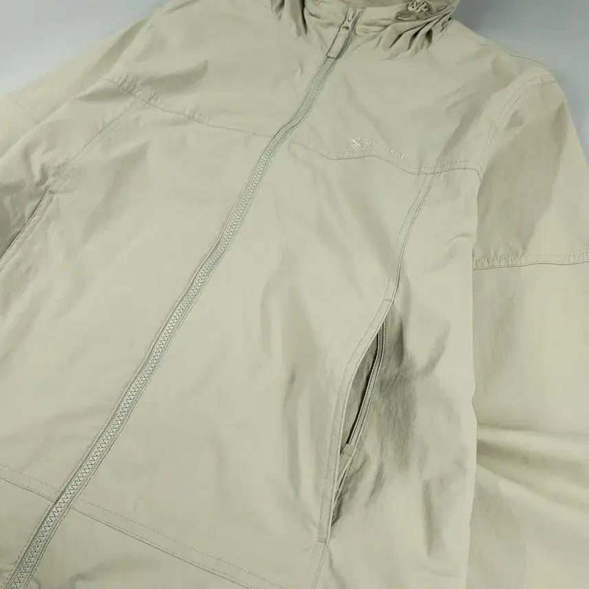 [BUNJANG] Snow Peak Two-Way Zip Nylon Blend Hooded Windbreaker / 스노우피크 카키 베이지 스펠아웃 로고 투웨이지퍼 나일론블렌드 후드 바람막