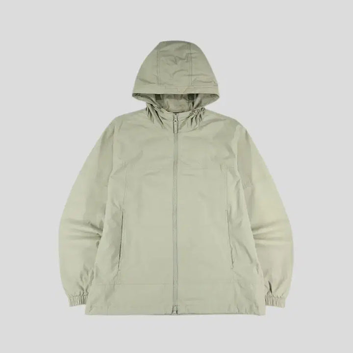 [BUNJANG] Snow Peak Two-Way Zip Nylon Blend Hooded Windbreaker / 스노우피크 카키 베이지 스펠아웃 로고 투웨이지퍼 나일론블렌드 후드 바람막