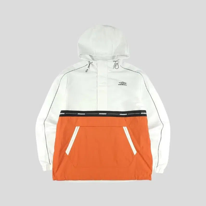 [BUNJANG] Umbro Raglan Reflective Tape Jacket / 엄브로 화이트 오렌지 블랙 배색 로고 리플렉티브 레글런 캥거루포켓 테이프