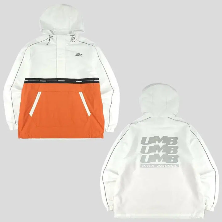 [BUNJANG] Umbro Raglan Reflective Tape Jacket / 엄브로 화이트 오렌지 블랙 배색 로고 리플렉티브 레글런 캥거루포켓 테이프