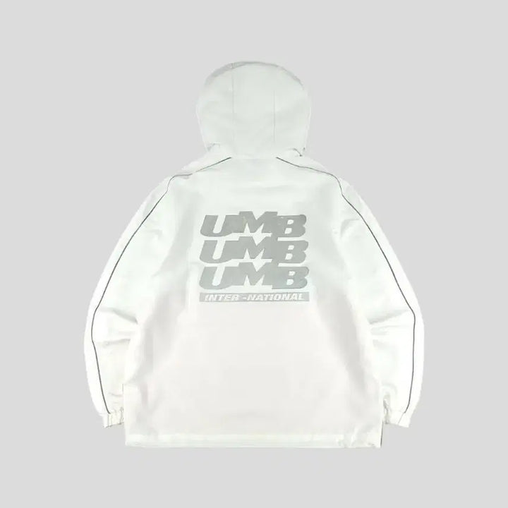 [BUNJANG] Umbro Raglan Reflective Tape Jacket / 엄브로 화이트 오렌지 블랙 배색 로고 리플렉티브 레글런 캥거루포켓 테이프