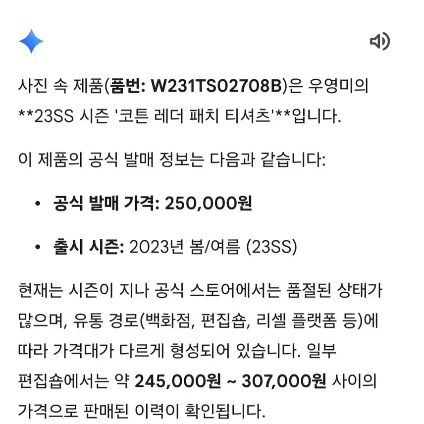 [SOLD OUT] 우영미 백 로고 레더 패치 오버핏 티셔츠 100  105