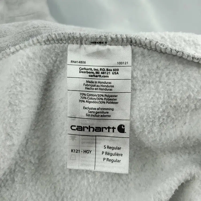 [BUNJANG] Carhartt K121 Gray Logo Cotton Blend Hoodie / 칼하트 K121 그레이 로고 오리지널핏 기모 코튼블렌드 후드 티셔츠 MA
