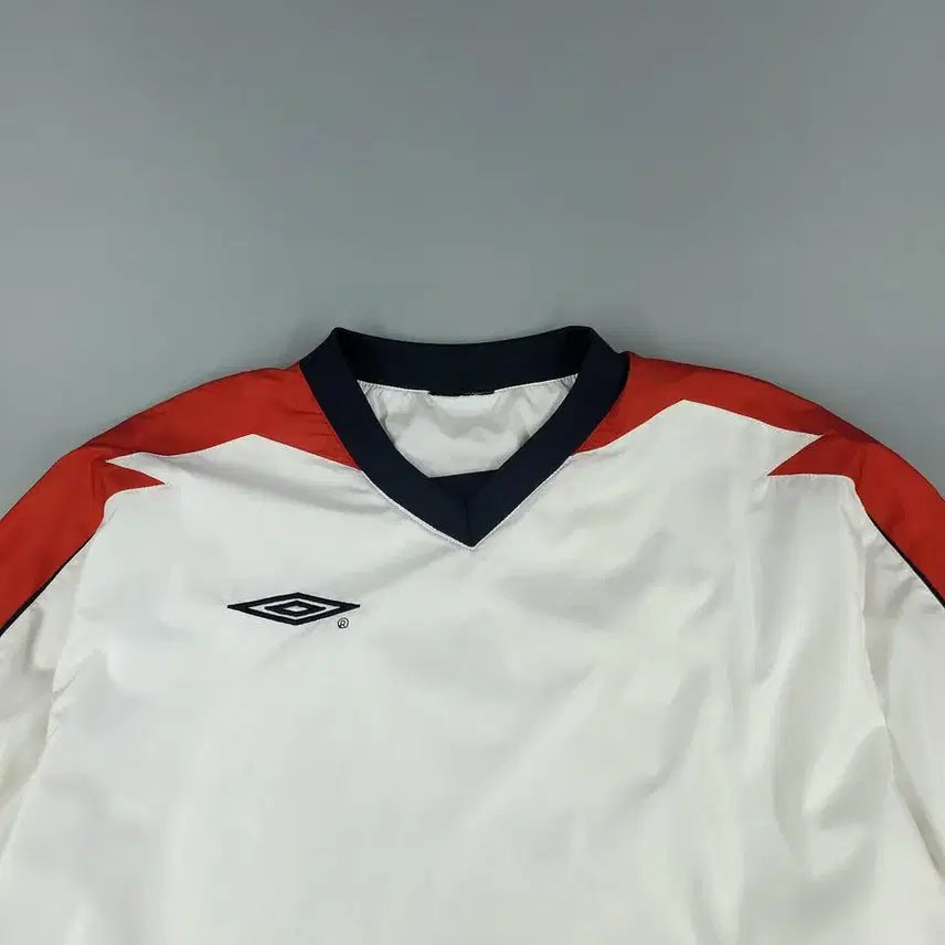 [BUNJANG] Umbro England Logo Mesh Jersey Top / 엄브로 00s 화이트 레드 네이비 배색 로고 잉글랜드 가오리핏 이너메쉬
