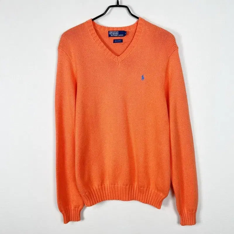 [BUNJANG] Polo Ralph Lauren Fluorescent Orange Cotton V-Neck Knit Sweater / 폴로 랄프로렌/형광색 면 브이넥 니트 남L 100/라덴