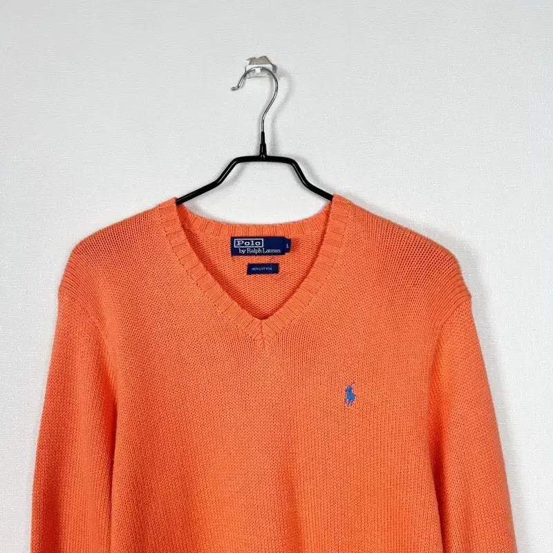 [BUNJANG] Polo Ralph Lauren Fluorescent Orange Cotton V-Neck Knit Sweater / 폴로 랄프로렌/형광색 면 브이넥 니트 남L 100/라덴