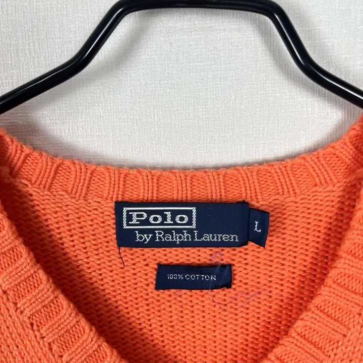 [BUNJANG] Polo Ralph Lauren Fluorescent Orange Cotton V-Neck Knit Sweater / 폴로 랄프로렌/형광색 면 브이넥 니트 남L 100/라덴