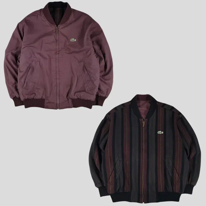 [SOLD OUT] 라코스테 서광 90s 퍼플톤 멀티컬러 스트라이프 리버시블 크록패치 울블렌