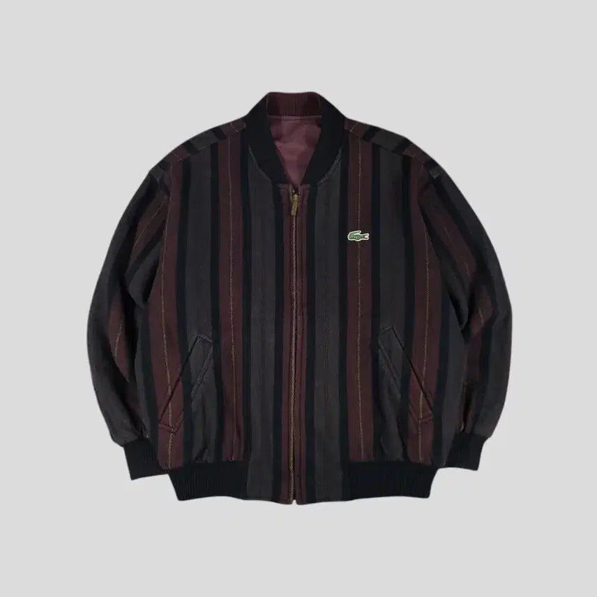 [SOLD OUT] 라코스테 서광 90s 퍼플톤 멀티컬러 스트라이프 리버시블 크록패치 울블렌