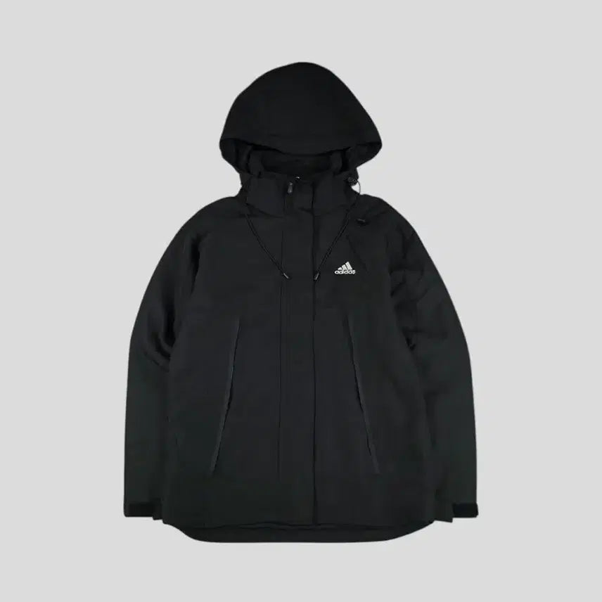 [BUNJANG] Adidas 00s Black White Logo Raglan Fleece Lined Hooded Windbreaker / 아디다스 00s 블랙 화이트 로고 레글런 칼라마 기모 후드 바람막이 WO