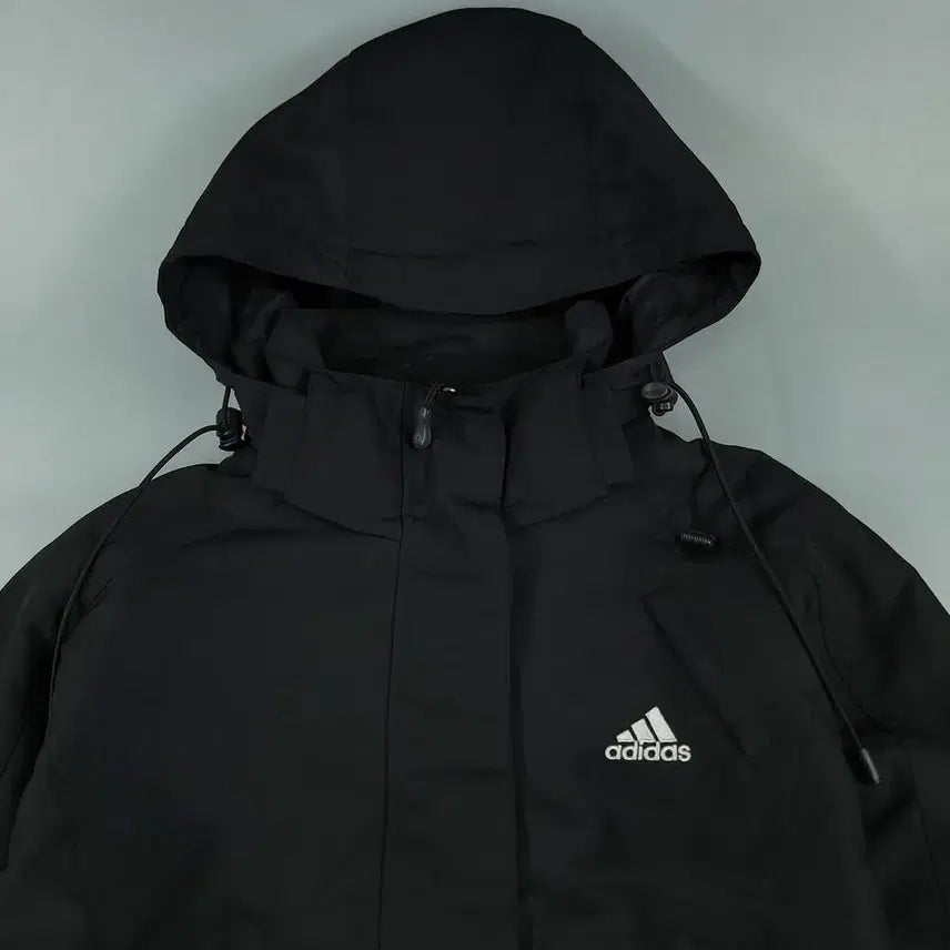 [BUNJANG] Adidas 00s Black White Logo Raglan Fleece Lined Hooded Windbreaker / 아디다스 00s 블랙 화이트 로고 레글런 칼라마 기모 후드 바람막이 WO