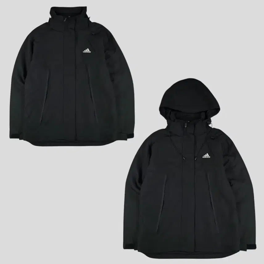 [BUNJANG] Adidas 00s Black White Logo Raglan Fleece Lined Hooded Windbreaker / 아디다스 00s 블랙 화이트 로고 레글런 칼라마 기모 후드 바람막이 WO