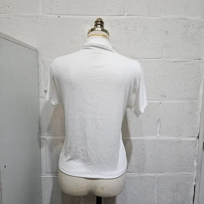 [BUNJANG] Mock Neck Loose Fit Short Sleeve - White / 허리라인 모크넥 루즈핏 반팔- 화이트