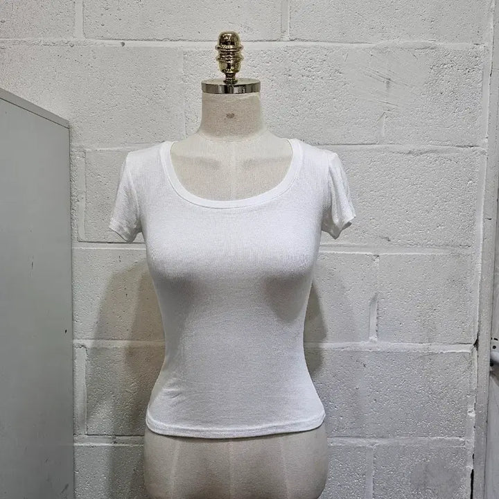 [BUNJANG] Round Ribbed Short Sleeve Top - White / 허리라인 라운드 골지 반팔- 화이트