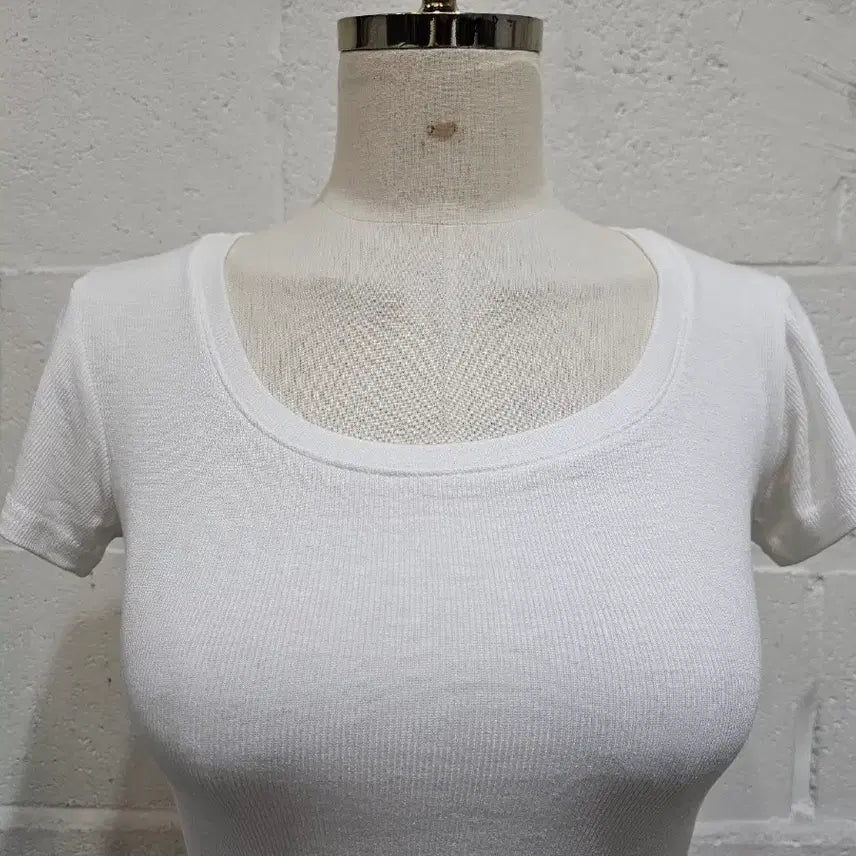 [BUNJANG] Round Ribbed Short Sleeve Top - White / 허리라인 라운드 골지 반팔- 화이트