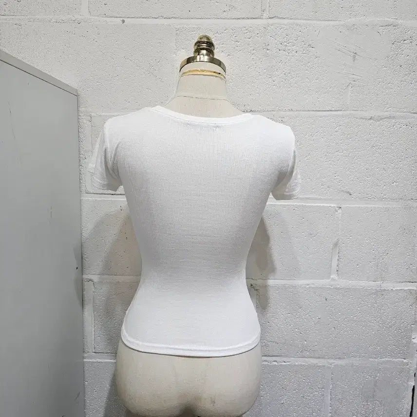 [BUNJANG] Round Ribbed Short Sleeve Top - White / 허리라인 라운드 골지 반팔- 화이트