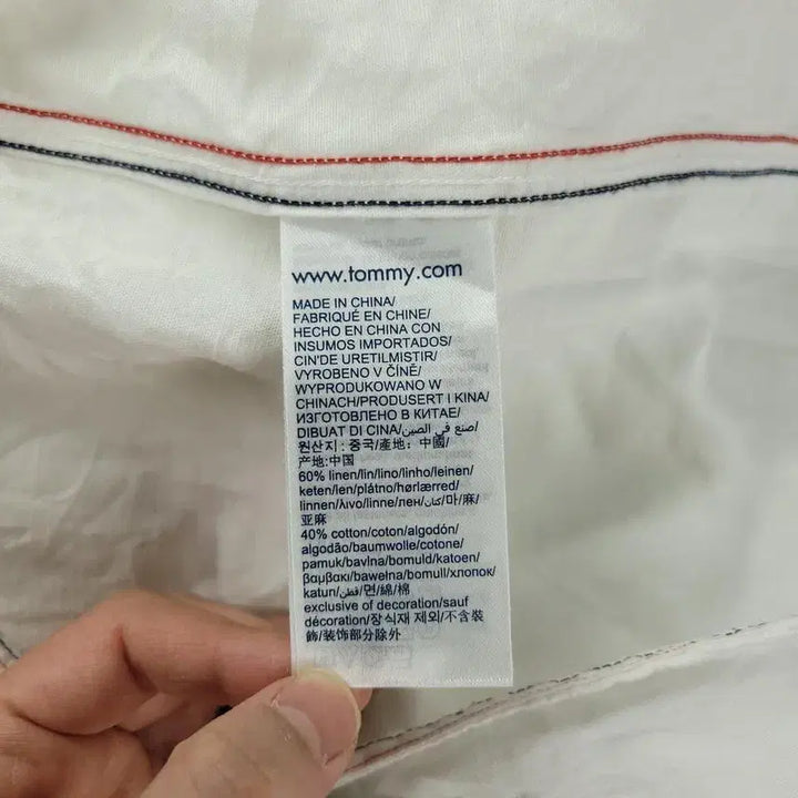 [BUNJANG] Tommy Hilfiger Linen Blend Shirt / 타미힐피거 타미진스 화이트 로고 린넨블렌드 남방 셔츠 S