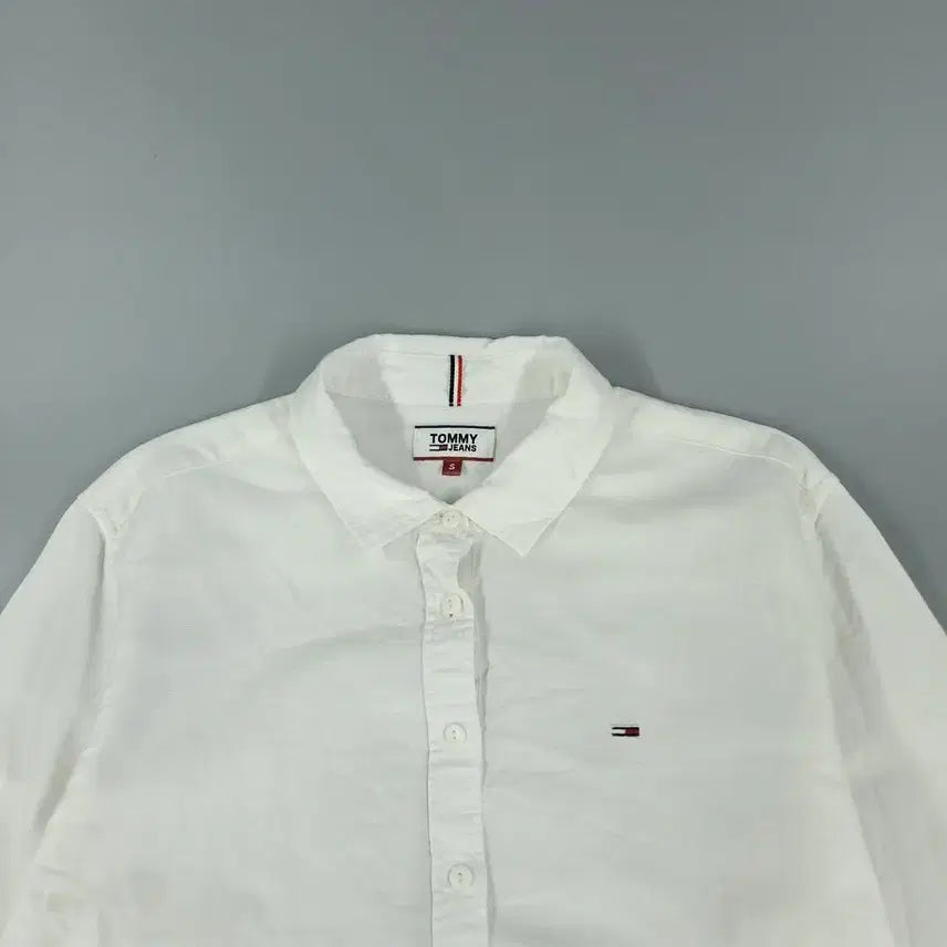 [BUNJANG] Tommy Hilfiger Linen Blend Shirt / 타미힐피거 타미진스 화이트 로고 린넨블렌드 남방 셔츠 S