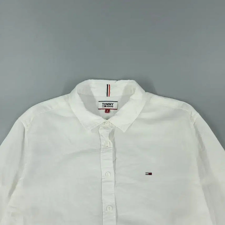 [BUNJANG] Tommy Hilfiger Linen Blend Shirt / 타미힐피거 타미진스 화이트 로고 린넨블렌드 남방 셔츠 S