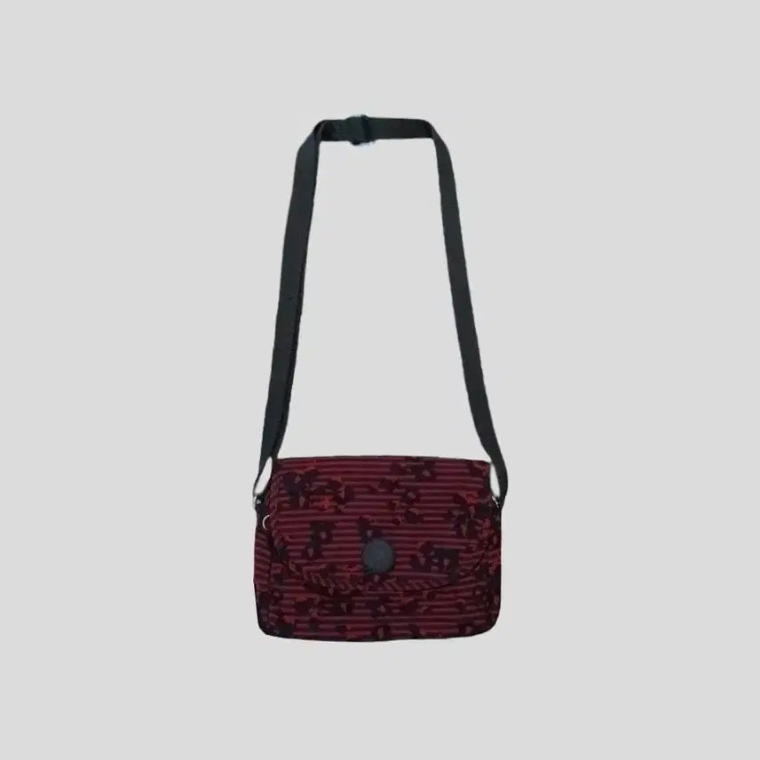 [BUNJANG] Kipling Red Navy Stripe Flower Pattern Crossbody Bag / 키플링 레드 네이비 스트라이프 플라워 패턴 쿠키패치 Y2K 키치 크로스백