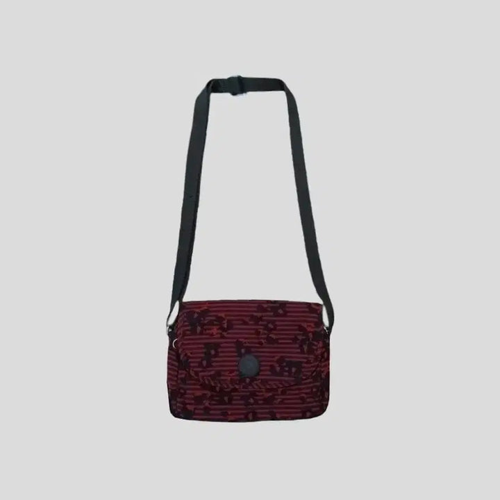 [BUNJANG] Kipling Red Navy Stripe Flower Pattern Crossbody Bag / 키플링 레드 네이비 스트라이프 플라워 패턴 쿠키패치 Y2K 키치 크로스백