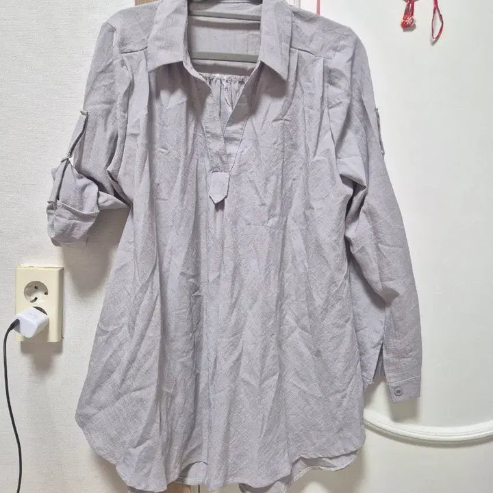 [BUNJANG] Gray Roll-Up Blouse / 롤업 셔츠 블라우스 회색