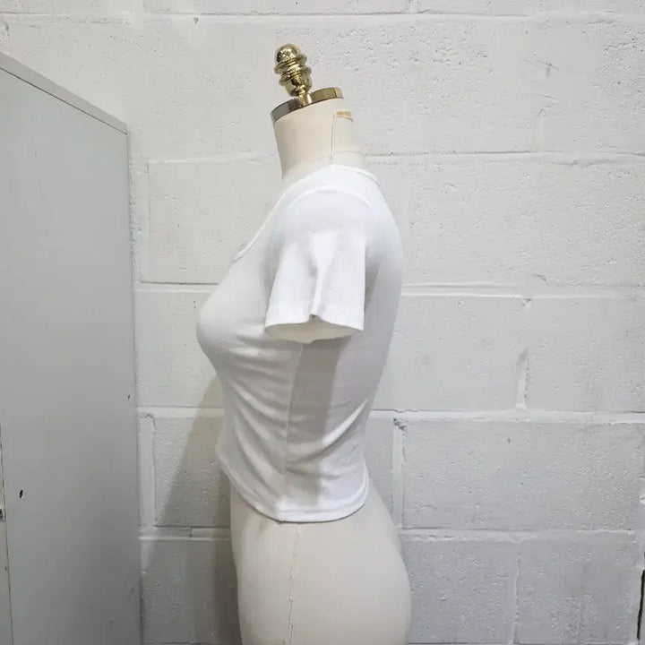 [SOLD OUT] 둥근사각 크롭 무지 반팔- 화이트