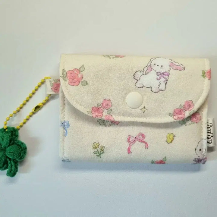 [BUNJANG] Fabric Mini Card Wallet / 2단 포켓 미니 카드 지갑 아이보리